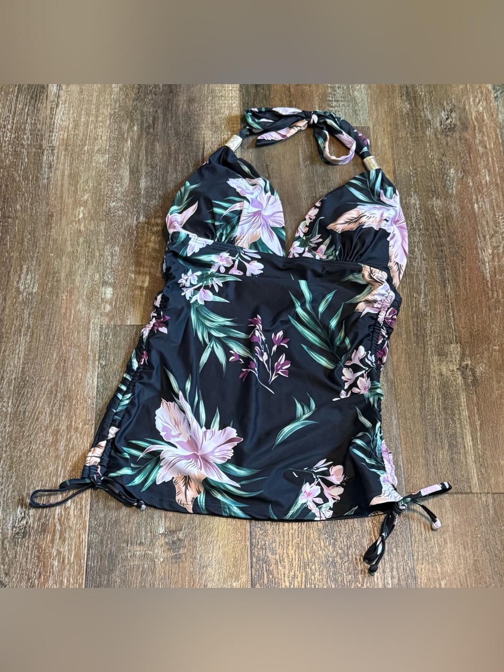 Tropical Floral Halter Tankini Swim Top